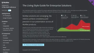 Screenshot of McAfee Enterprise Living Style Guide home page with explanation and call to action