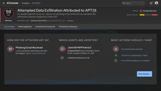 Screenshot of XConsole investigation summary with impact and recommendations