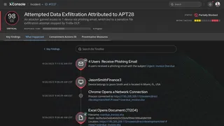 Screenshot of XConsole Investigation Timeline showing events considered in a critical alert
